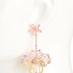 Betsey Johnson Gold Tone Pink & Yellow Enamel Double Flower Drop Earrings NWT Photo 2