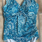 Lands' End  1pc Swimsuit Women 4 Blue White Floral Twist Pad Bra Draped Tropical Photo 0