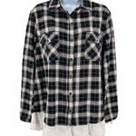 JODIFL Plaid Long Sleeve Button Down Shirt Top Eyelet Lace Trim Hem Small Photo 0