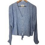 Rails  Sloane Azure Stripe Tie Front Button Down‎ Blouse Top Linen Blend Coastal Photo 1