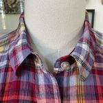 Eddie Bauer Classic Fit Plaid Button Up Shirt Red Purple Yellow Cotton M Photo 4