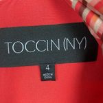 Toccin(NY) Pink&Orange Hibiscus Geotile Tie Neck Pleated Midi Dress Sz.4 Orange Photo 8