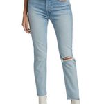 RE/DONE - 90'S High-Rise Jeans Worn Light Blue Button Fly Distressed Knee Denim Photo 0