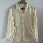  Yellow White Stripe Button Front Collar Shirt Large (Chico's 2) Photo 0