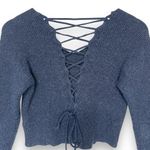 Zaful Back Lace-up Cropped Sweater Women M Long Sleeve V-Neck Blue Adjustable Photo 9