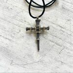 Hematite nail stake cross on cord Gray Photo 2