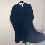 Melrose and Market  one size women’s black sheer swimsuit cover up lace tie kimono Photo 5