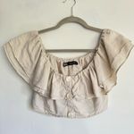 ZARA  Women Linen Blend Beige Cropped Ruffle Cottagecore Boho Peasant Top Size‎ S Photo 2