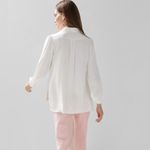 White House | Black Market Long sleeve pocket soft shirt Chiffon button down ecru minimalist office Photo 2