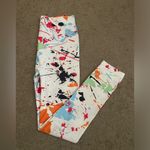 NWOT Splattered Paint White and Colorful Activewear Leggings Photo 1