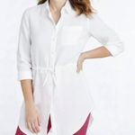 LL. Bean White Premium Washable Linen Drawstring Button Tunic SMALL Photo 0