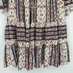 Zink Boho Tiered Mini Dress White Brown 3/4 Bell Sleeve Hippie Western Size S Photo 8