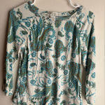 Doncaster  Paisley Print Blouse - Blue and Green Silk Top Size Medium Photo 0