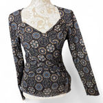 Bandolino Geometric Floral Print Long Sleeve Top β Size M Y2K Retro Top Photo 0