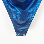 ZARA  Blue Metallic Laminated Long Sleeves Front Cutouts  Bodysuit Size Medium Photo 10