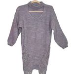 Women's Distressed Loose Relaxed Knit Chunky Oversized Frayed Sweater Tunic Purple Size M Photo 1