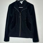 St. John  Sport Black Velvet Stretch Zip Up Studded Jacket Small Photo 0