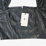 7 For All Mankind 7FAM Black Faux Leather Puff Sleeve Square Neck Corset Crop Top Size XS Photo 2
