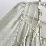 ZARA Green Sheer Ruffled Polka Dot Blouse Balloon Long Sleeve Size SMALL Photo 7