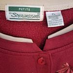 Grandma Chic Button Up Red Sweatshirt‎ with Embroidered Leaves Size PL Size L Photo 2