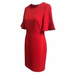 Loft Ann Taylor  Coral Sheath Ruffle Sleeve Midi Dress Sz 14 Career Church Modest Photo 1