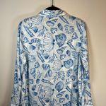 Martha Stewart Womens Linen Blend Shirt Dress Blue White Beach Shells Size Small Photo 10