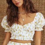 Altar'd State 🆕 Altar'd‎ State Top Large L Yellow Floral Puff Sleeve Crop Shirt Boho Hippie Photo 0