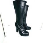 Prada Vintage Black Leather Sock Boots Size 38.5 High Block Heel Stretch Shaft Photo 11