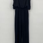 Vintage 70s Wide Leg Jumpsuit Strappy Blouson Bodice High Waist Black Womens M Photo 4