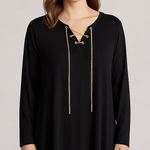 Michael Kors Black Long Sleeve Top Dress with Gold Chain detail Size Medium Photo 0