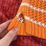 Talbots  Sweater Womens L Pet Orange White Stripe Long Sleeve Open Knit Pullover Photo 2