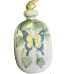 Vintage Porcelain pendant necklace yellow blue butterfly satin cord gold tone en Photo 1