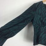 J.Crew  Emerald Green Zebra Satin V Neck Puff Sleeve Blouse Size 6 Animal Print Photo 9