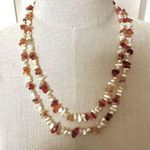 Freshwater pearl and carnelian chip long necklace Photo 0