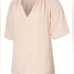 NEW Cream Colored Split V Neck Pleated Loose Fit Flutter Sleeve Tunic Blouse Size L Photo 5
