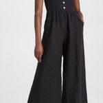 Madewell 100% Linen Black Button Front Wide Leg Jumpsuit Women's 2 Photo 0