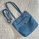 Stone Mountain Denim Blue Crinkle Leather Multiway Kaplan Tote Bag Photo 0