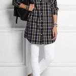 Maje Majé Grunge Leather Trimmed Black & White Plaid Flannel Shirt Size Large 12/14 Photo 6