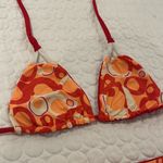 Women Small Reversible red orange triangle bikini set circles polka dot print Photo 2