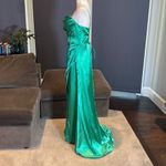 Women’s Green Full Length Prom Dress Criss Cross Straps Leg Slit Size 10 *READ Photo 5