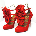 Christian Louboutin Dillian 120 Orange/Red Floral Leather Platform Heels EU 37 Photo 0