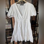 ZARA  eyelet lace mini dress tiered ruffle vneck cotton short sleeve pointelke Photo 8