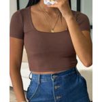 TALULAH $36 New  Square neck Ribbed Crop Tee - Brown - Large Photo 1