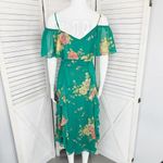 Lulus Romantic Love Floral Chiffon Ruffle Cold Shoulder Midi Dress Green XS Photo 5