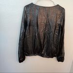 Gap Long Sleeve Scoop Neck Blouse Black Metallic Photo 6