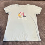 Life is Good Crusher Tee Women Blue Medium V Neck Golden Retriever USA Wine Photo 0