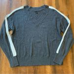 Banana Republic  V-Neck Sweater Large Grey with Sporty White Stripes Lightweight Photo 0