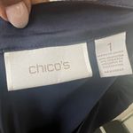 Chico's Chico’s Silky Sequin V-Neck Beaded Blouse Navy Bronze Size 1/Medium Elegant Photo 9