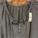 Loft  Stripe Henley Three-Quarter Sleeve Tie Detail Top Black White‎ Size Large Photo 9
