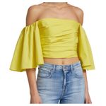 Tanya Taylor Sloane Off Shoulder Cropped Blouse Yellow NWT Sz 0 Photo 0
